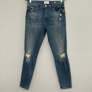 FRAME Le High Skinny Jean In Cape Canaveral Distressed Size 30